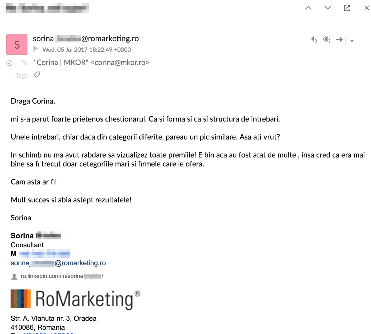 sorina-romarketing-testimonial-email