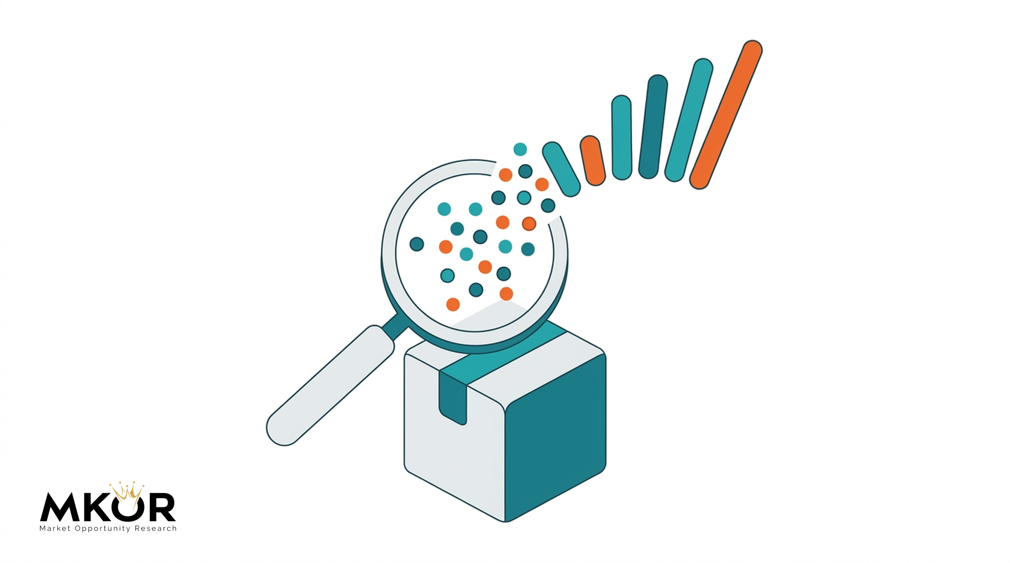 MKOR concept testing - magnifying glass over a product concept, with market feedback turned into data