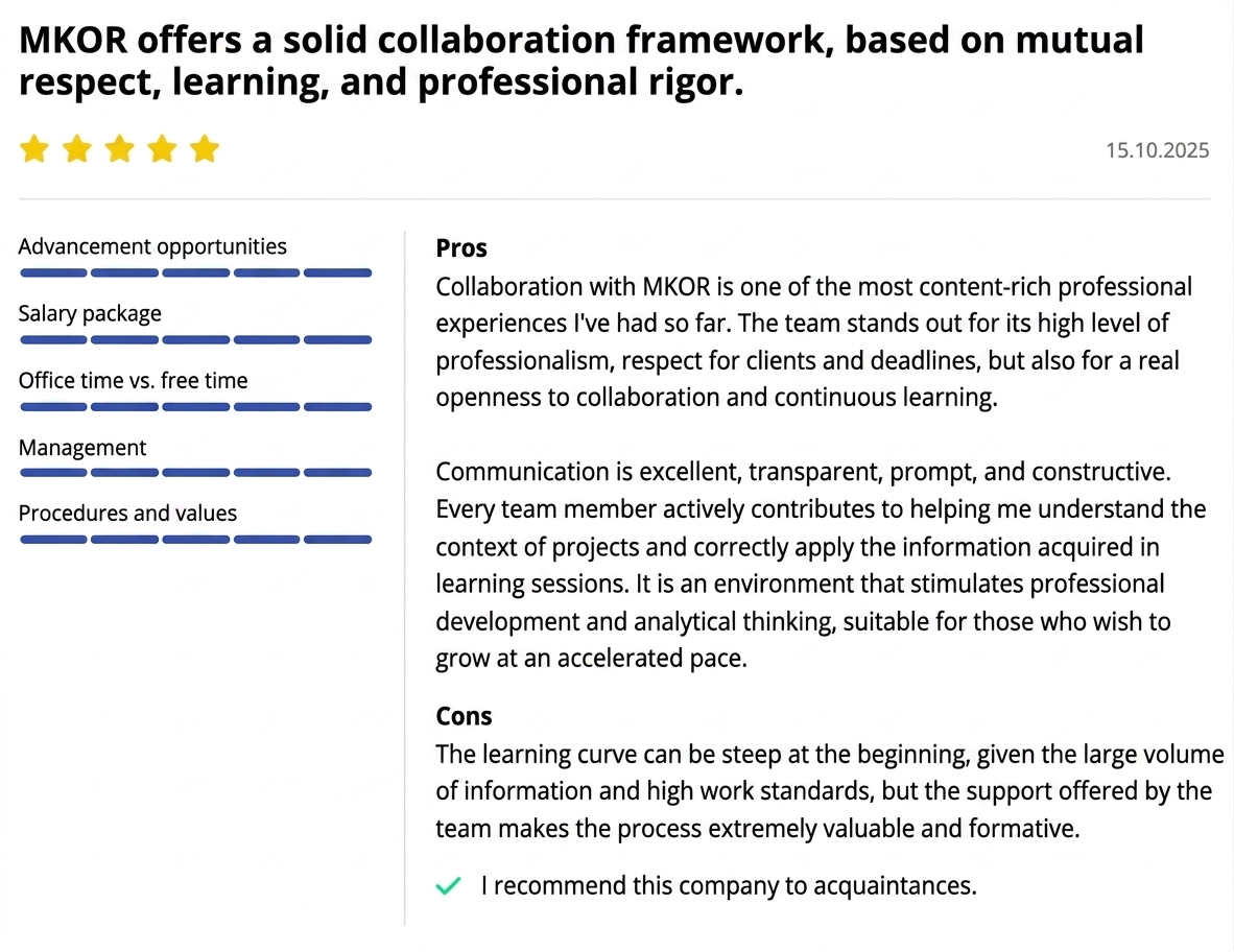 Undelucram.ro review: MKOR offers a solid collaboration framework built on mutual respect, learning and professional rigor, 5 stars