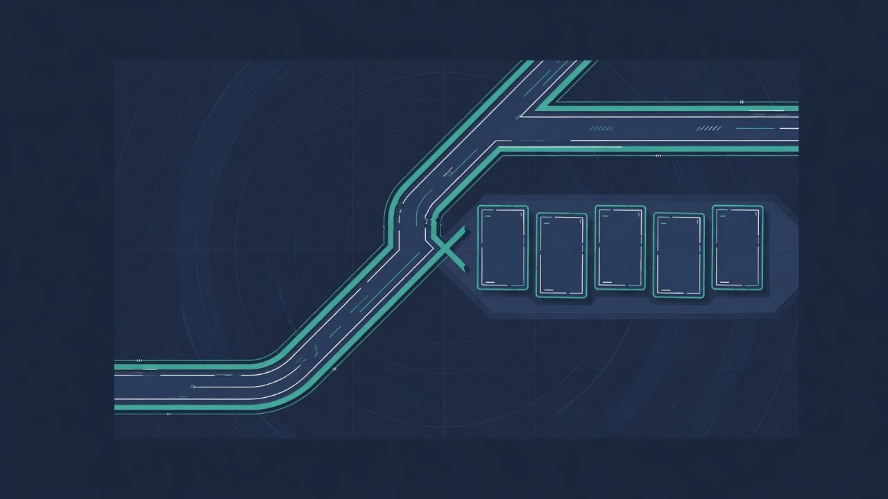 Abstract diagram: two paths converging into a short list, no text