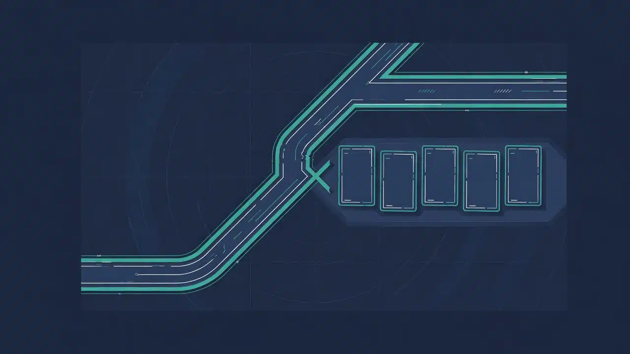 Abstract diagram: two paths converging into a short list, no text