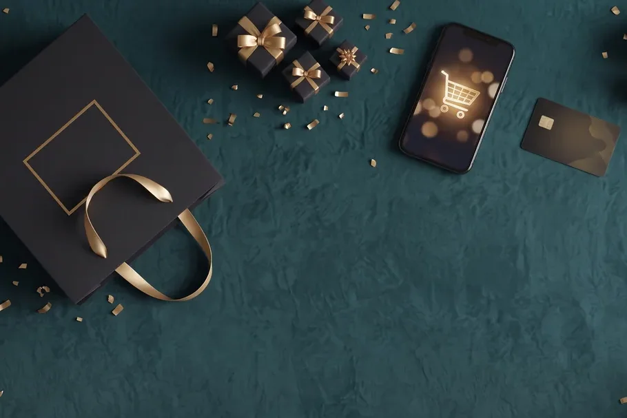 Black gift boxes with gold ribbons, Black Friday 2026