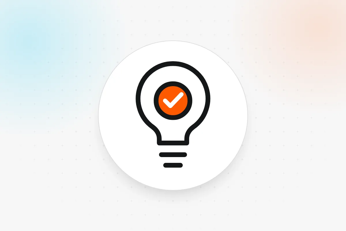 Business idea evaluation icon: light bulb with a check mark