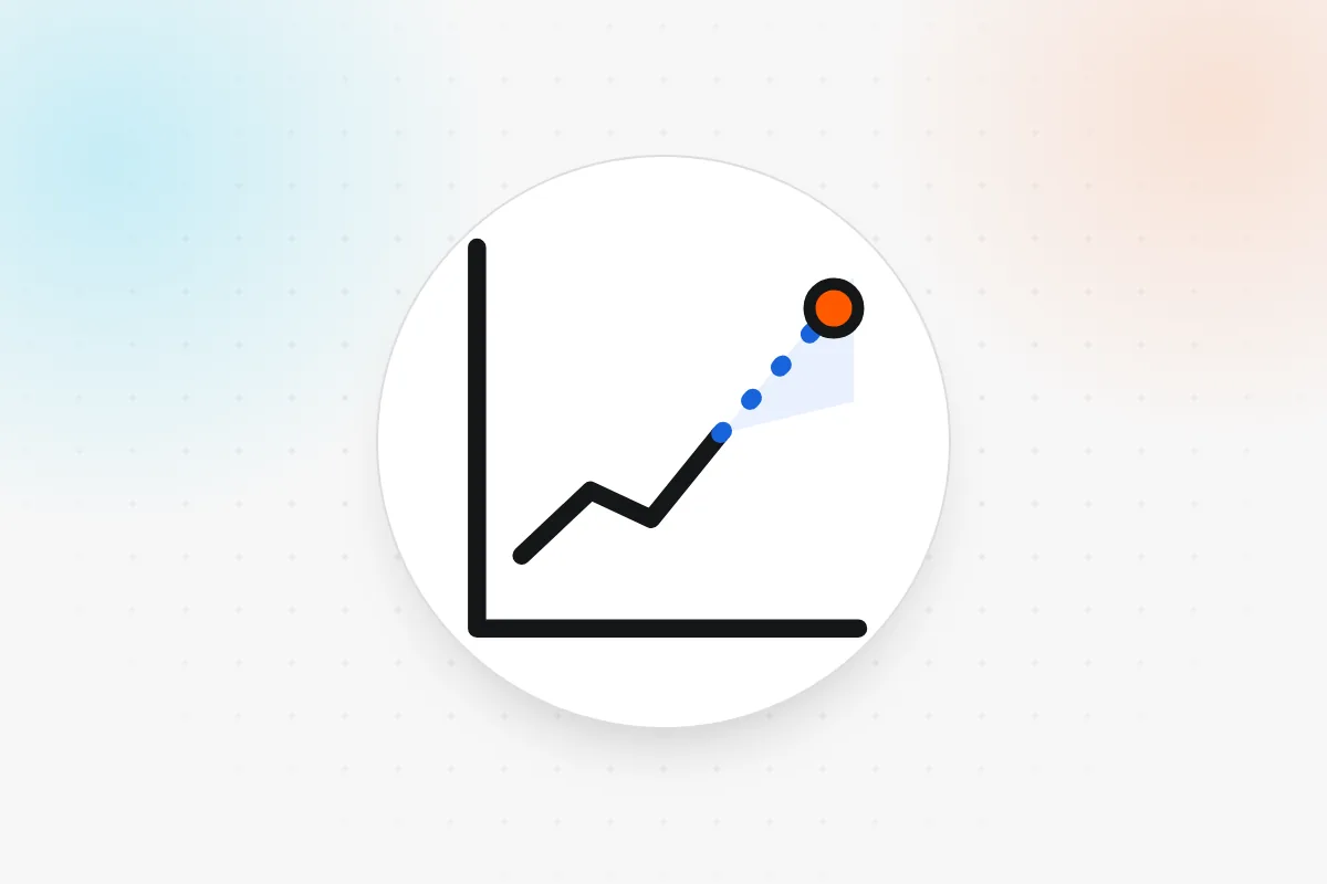 Innovation and forecasting icon: chart with a dashed forecast line