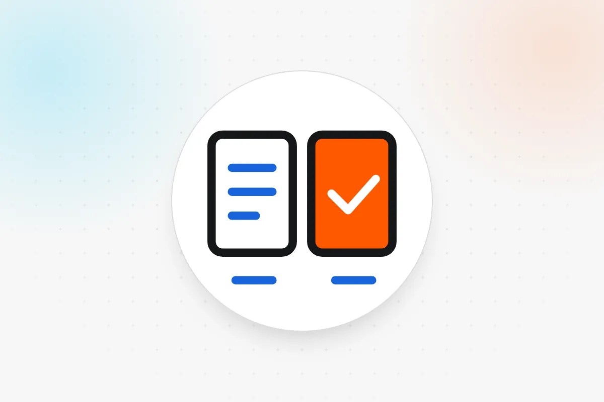Concept testing icon: two concept cards, one ticked